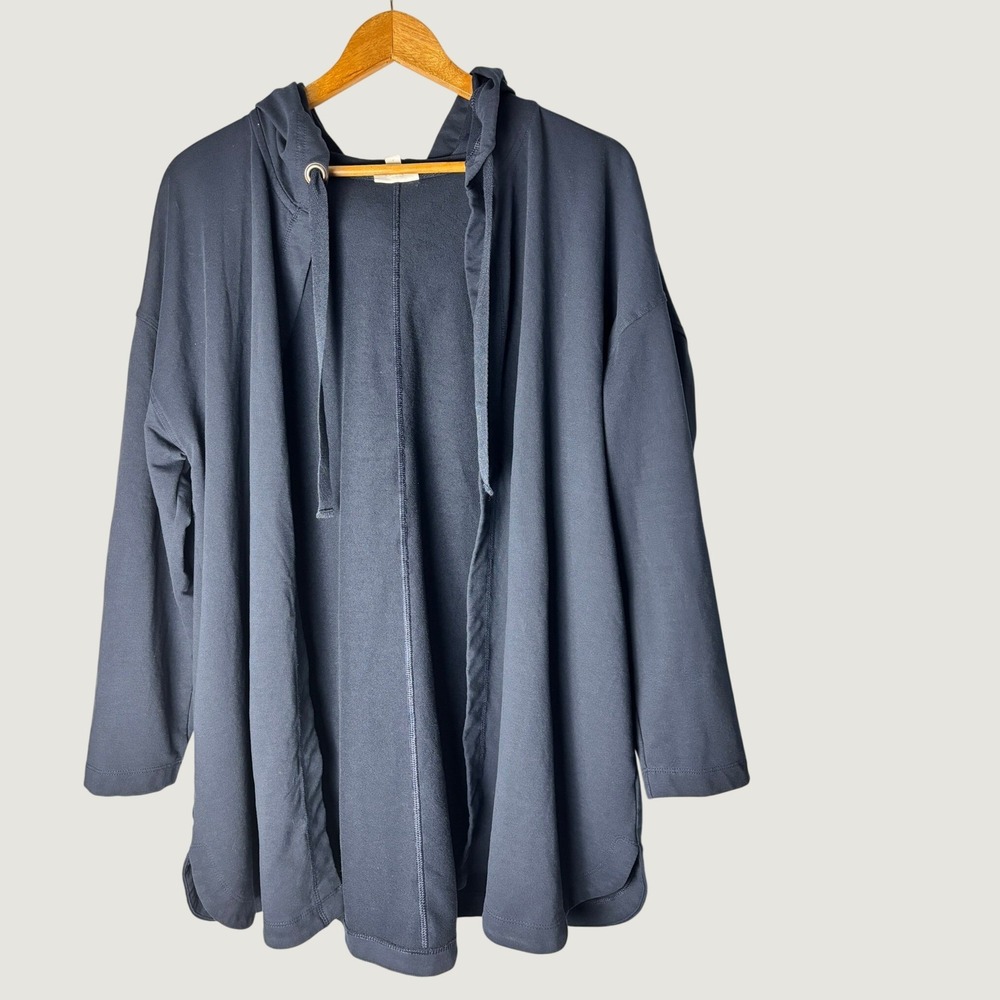 J Jill Fit Cardigan Hoodie Women 2X Navy Blue Open Front Athleisure Loungewear